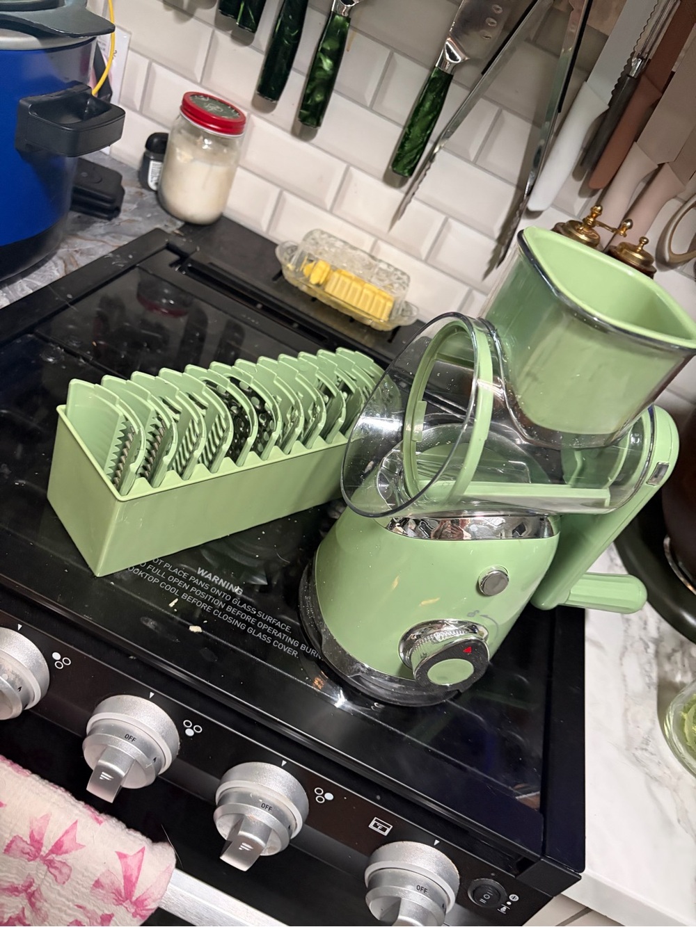 Mint Green Food slicer with Attachments - Home Kitchen